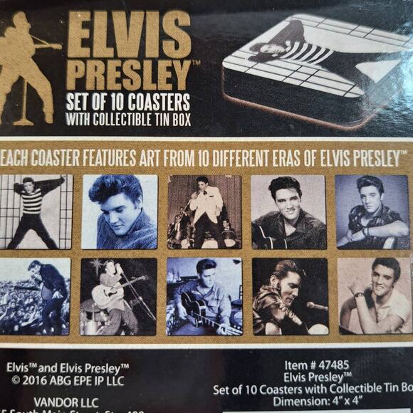 Elvis Presley Coasters in Collectible Tin Box Set of 10 Different Eras New - Picture 4 of 6